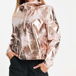 Nike Air Running Foil Printed Jacket In Rose Gold-pink
